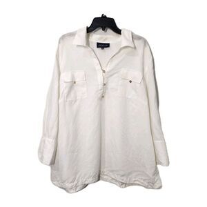 Jones New York  Plus Size 100% Linen Popover White Tunic Quiet Luxury SZ 3X